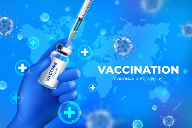 Fond de vaccin réaliste contre le coronavirus avec seringue à main
