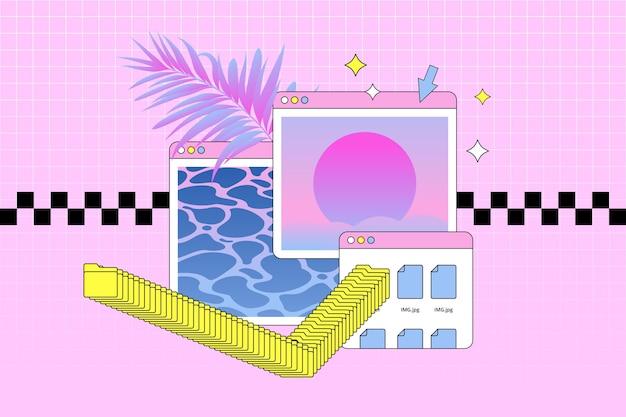 Vecteur gratuit fond de vaporwave vintage linéaire