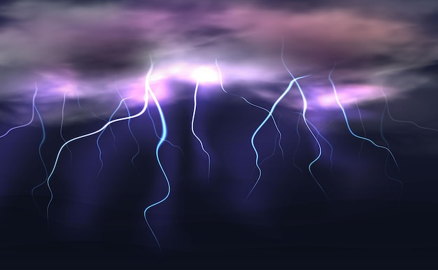 Fond de vecteur réaliste Nuages pluvieux avec éclairage Nuit ciel sombre