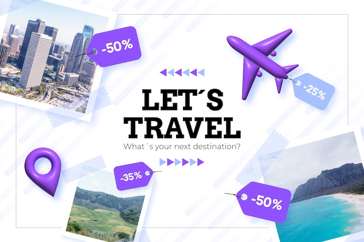 Vecteur gratuit fond de vente d'agence de voyage réaliste avec avion
