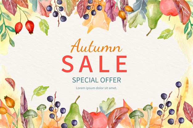 Vecteur gratuit fond de vente automne aquarelle
