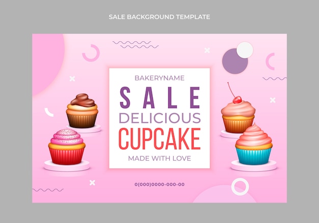 Vecteur gratuit fond de vente de délicieux cupcakes réalistes