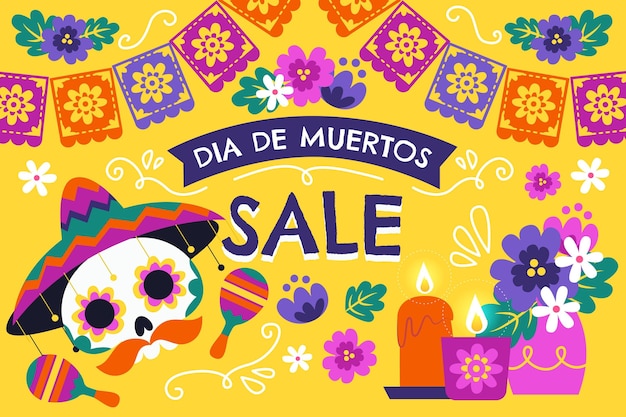 Vecteur gratuit fond de vente dia de muertos plat dessiné à la main