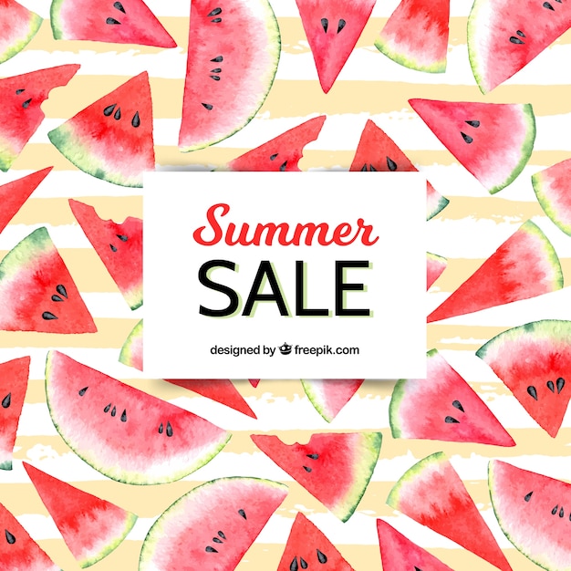 Vecteur gratuit fond de vente d'été avec des pastèques dans un style aquarelle
