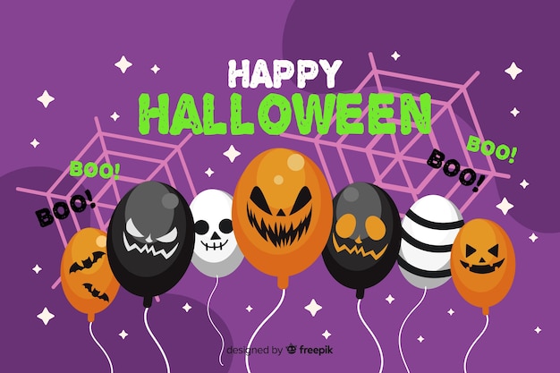 Vecteur gratuit fond de vente halloween avec des ballons au design plat