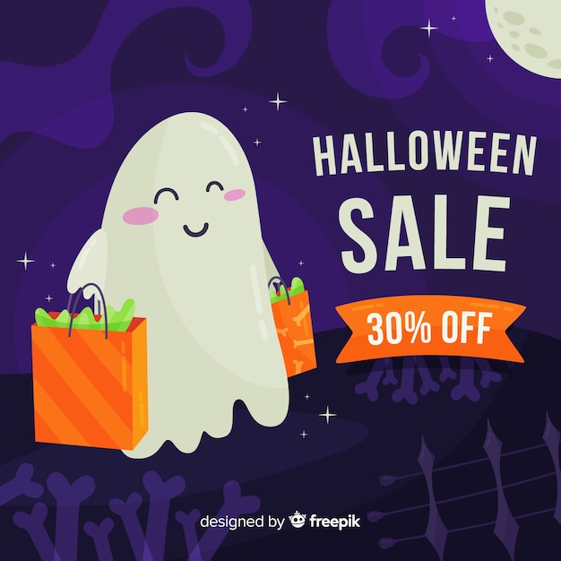 Vecteur gratuit fond de vente halloween design plat