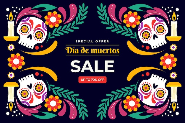 Vecteur gratuit fond de vente plat dia de muertos