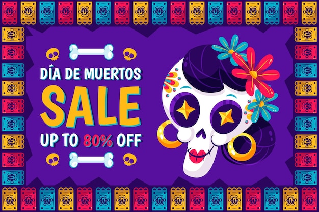 Vecteur gratuit fond de vente plat dia de muertos