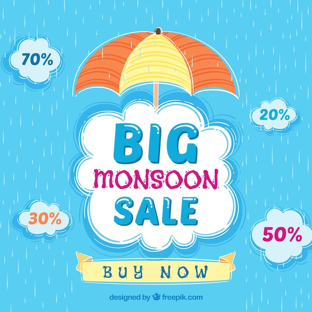 Fond De Vente De Saison De Mousson Avec Parapluie