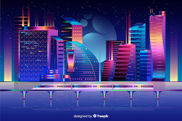 Fond De Ville De Nuit Futuriste