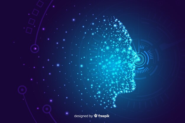 Fond de visage numérique brillant de particules