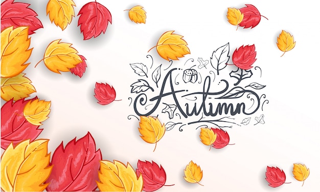 Fond De Voeux Automne Heureux Dessiné à La Main