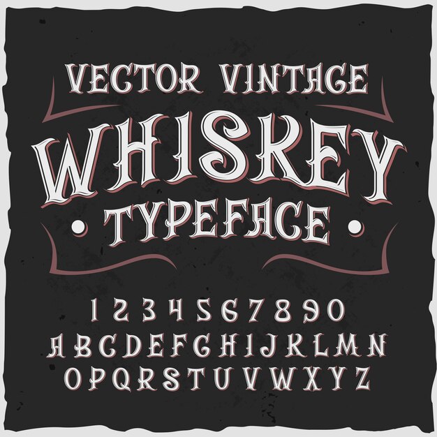 Fond de whisky avec des chiffres et des lettres ornés de texte d'étiquette de style vintage avec illustration de cadre