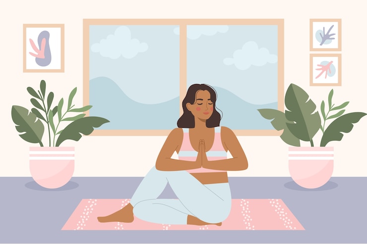 Vecteur gratuit fond de yoga plat dessiné à la main de la journée internationale du yoga
