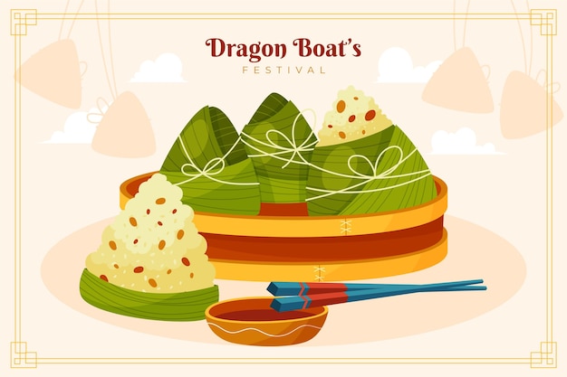 Vecteur gratuit fond de zongzi du bateau dragon dessiné à la main