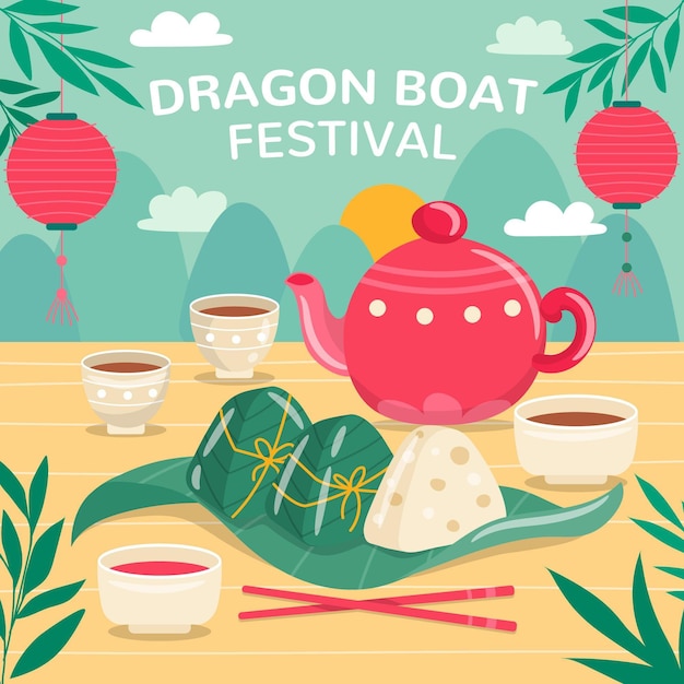 Fond De Zongzi Du Bateau Dragon Plat Bio