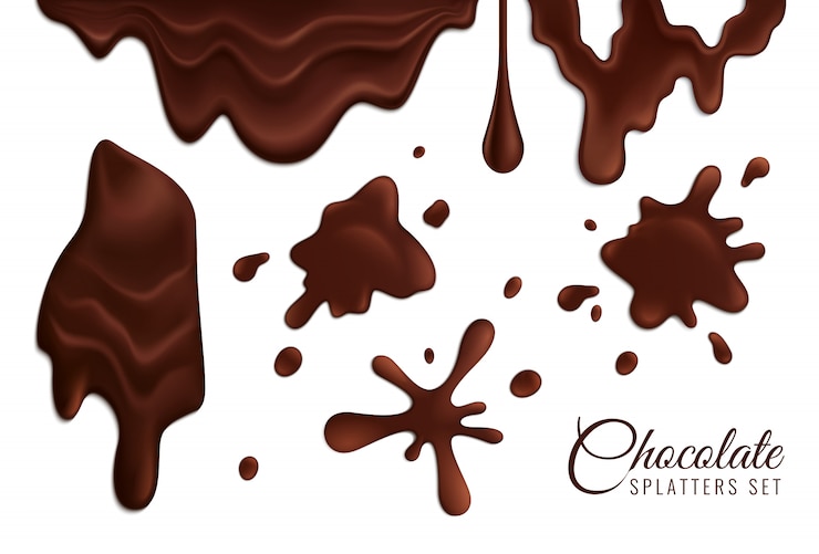 Vecteur gratuit fondre des éclaboussures de chocolat noir ensemble réaliste illustration isolé
