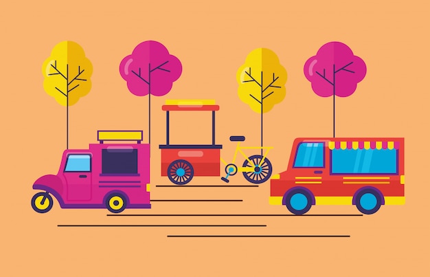 Food Trucks Dans Le Style Plat