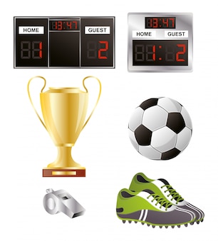 Football ballon de sport avec équipement de chaussures et trophée