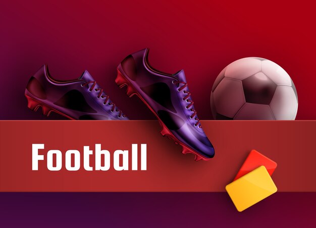 Football Crampons Bottes Violettes Avec Des Cartes Rouges Et Jaunes Et Ballon Pour Fond De Publicite De Football Equipement Pour Arbitre Vecteur Premium