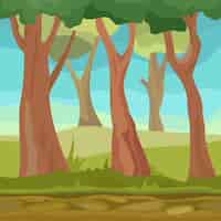 Vecteur gratuit forêt naturelle sans couture pour jeu ou application modèle de conception de dessin animé paysage d'arbre d'illustration vectorielle