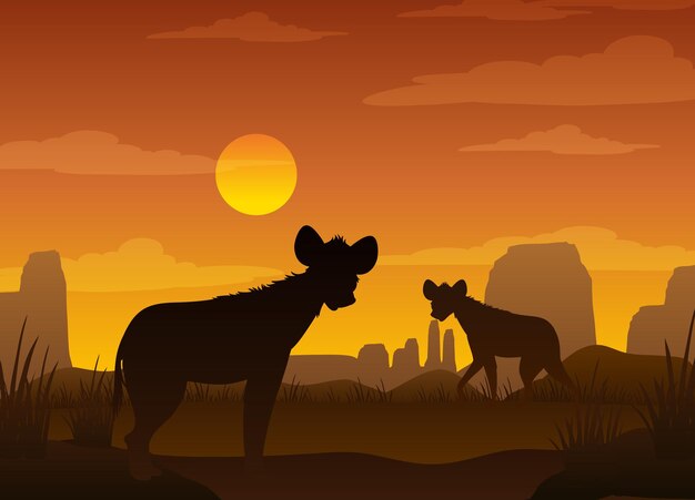 Forêt de savane silhouette avec des animaux sauvages