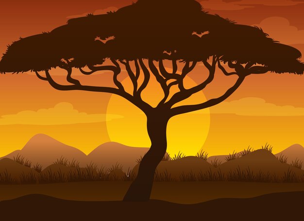 Forêt de savane silhouette au coucher du soleil