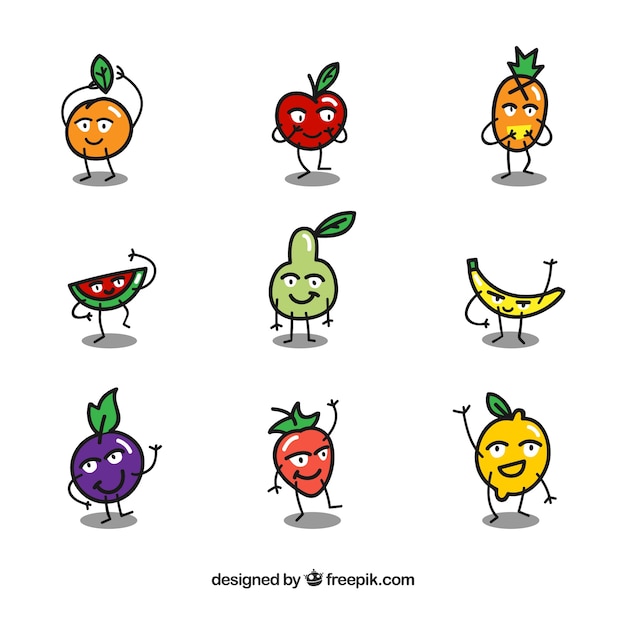 Vecteur gratuit forfait fantastique de personnages de fruits drôles