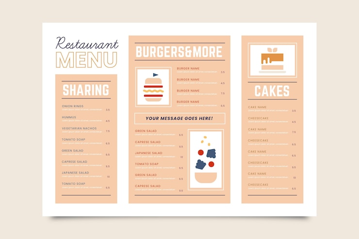 Vecteur gratuit format horizontal de menu de restaurant numérique