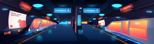 Vecteur gratuit former à l'intérieur de la station de métro la nuit