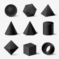 Vecteur gratuit formes géométriques en rendu 3d, ensemble de vecteurs minimalistes d'éléments noirs