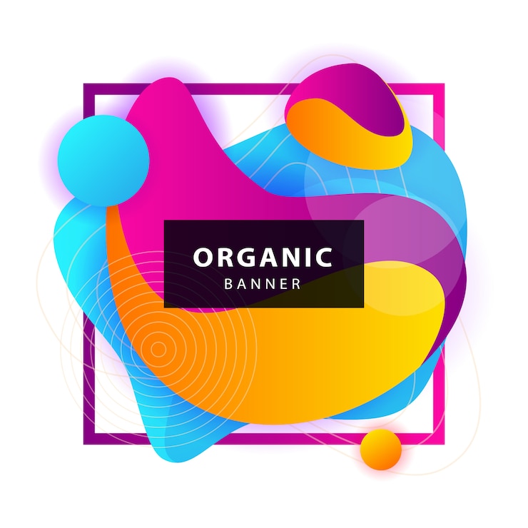 Vecteur gratuit formes organiques abstraites jaunes, bleues, violettes avec cadre