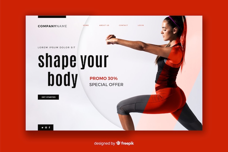 Vecteur gratuit formez votre page de destination pour la promotion de la gym avec l’image