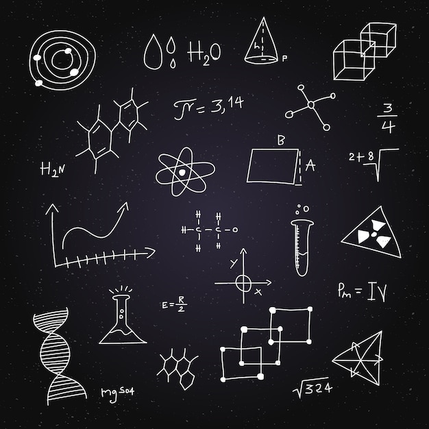 Vecteur gratuit formules scientifiques dessinées à la main sur le tableau noir