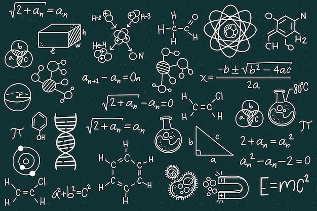 Vecteur gratuit formules scientifiques dessinées à la main sur le tableau noir