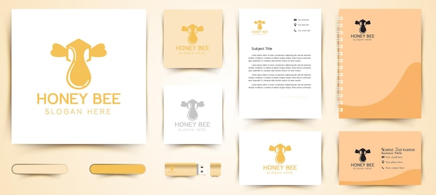 Vecteur gratuit fort abeille miel battant dessins de logos inspiration isolé sur fond blanc