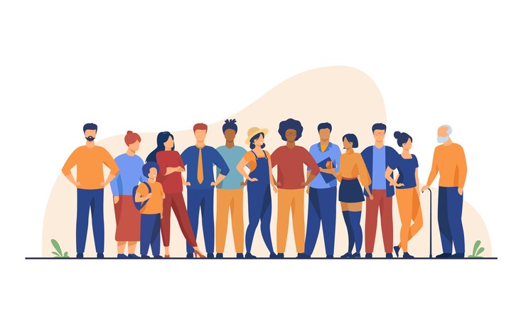 Vecteur gratuit foule diversifiée de personnes d'âges et de races différents