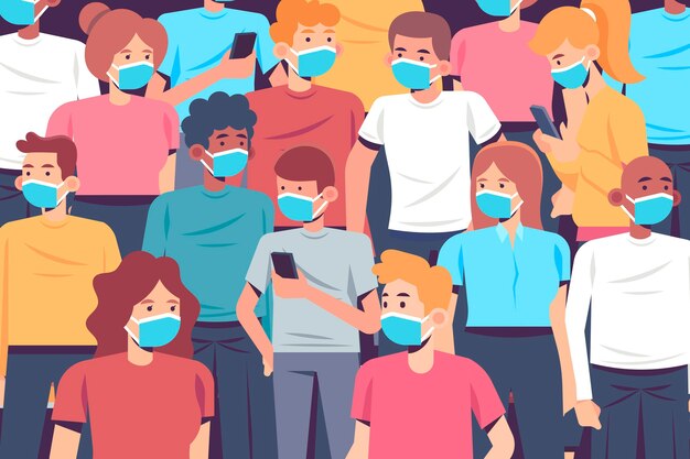 Foule de gens portant des masques faciaux