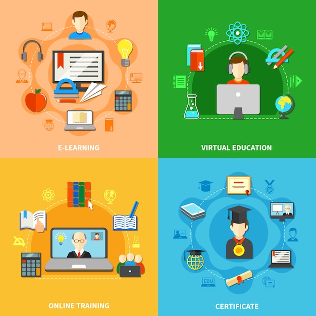 Vecteur gratuit four e learning icon set