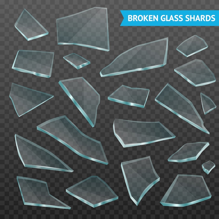 Vecteur gratuit fragments de verre réaliste ensemble transparent foncé
