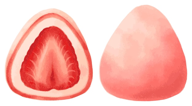 Fraise daifuku nourriture éléments peints à la main illustrations styles d'aquarelle