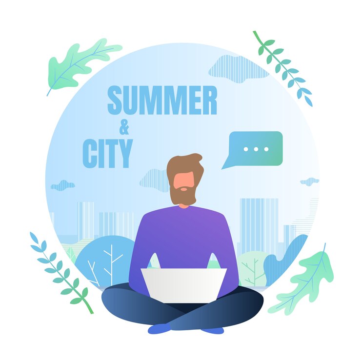 Vecteur gratuit freelancer est au resort, mais pas en vacances