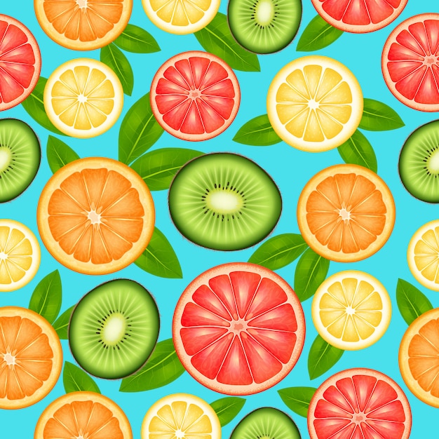 Fruit seamless pattern avec kiwi et agrumes vue de dessus coupée