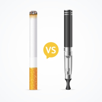 Fumer vs vapoter. cigarette électronique ou vaporisateur et cigare de tabac. illustration vectorielle