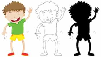 Vecteur gratuit funny boy danser en couleur et silhouette et contour