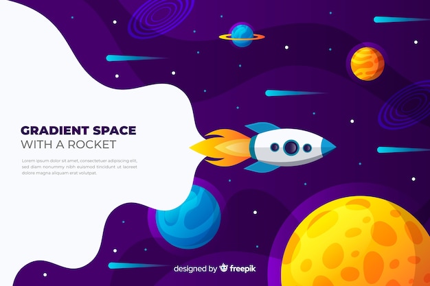 Vecteur gratuit fusée plate à gradient voyageant à travers la galaxie