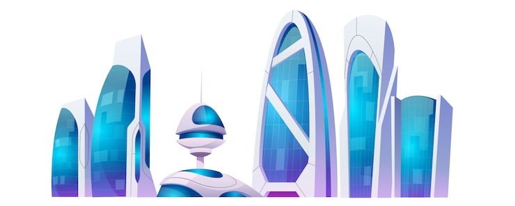 Vecteur gratuit futurs bâtiments de la ville, gratte-ciel futuristes isolés sur fond blanc.