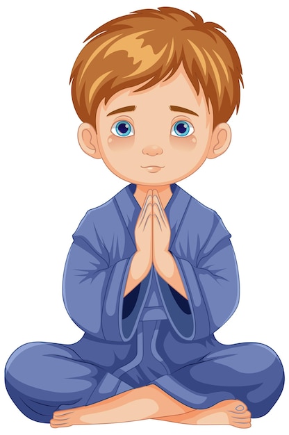 Vecteur gratuit garçon assis et priant pour méditer