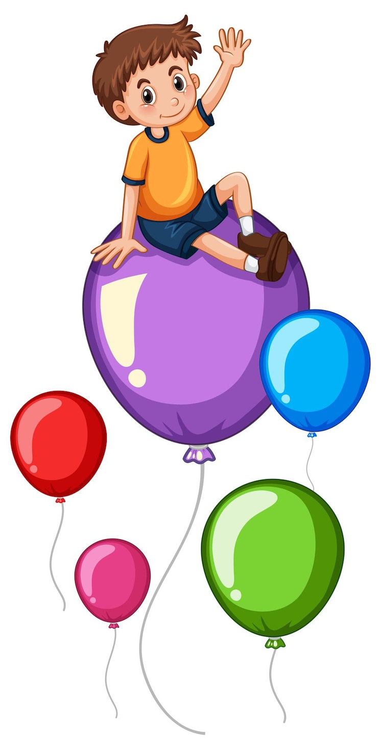 Vecteur gratuit garçon et ballons colorés