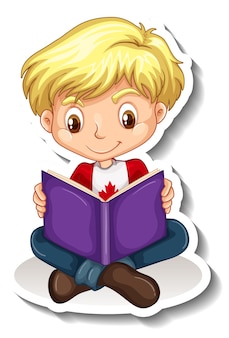 Garçon canadien lisant un personnage de dessin animé de livre